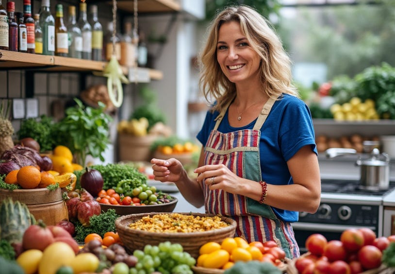 A person standing in front of a counter full of food

Description automatically generated