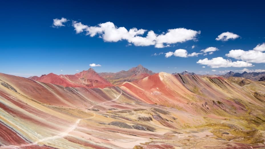 The Rainbow Mountain or Vinicunca is a mountain near Cusco in Peru.