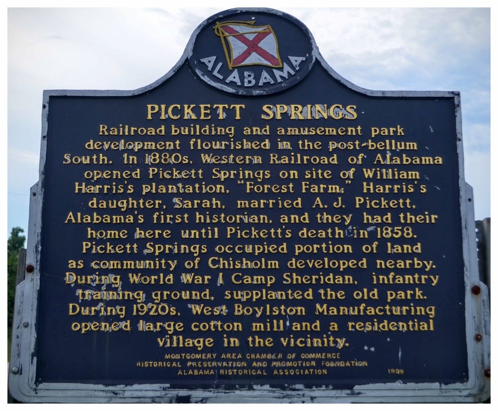 Pickett Springs historical marker side 1, Montgomery, Montgomery County, Alabama