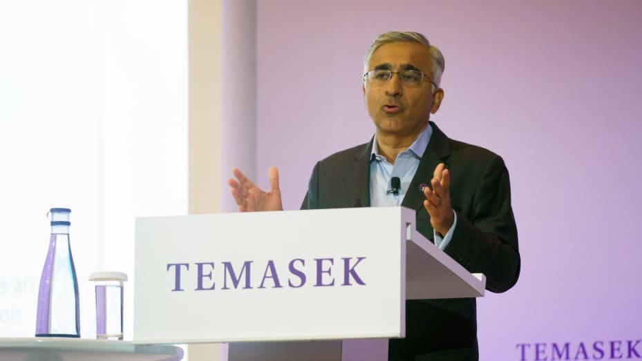 Rohit Sipahimalani, chief investment officer of Temasek Holdings Pte, speaks during a news conference in Singapore, on Tuesday, July 11, 2023. Singapore's state-owned investor Temasek warned of an uncertain road ahead as it chalked up its worst showing in seven years. Photographer: Ore Huiying/Bloomberg via Getty Images