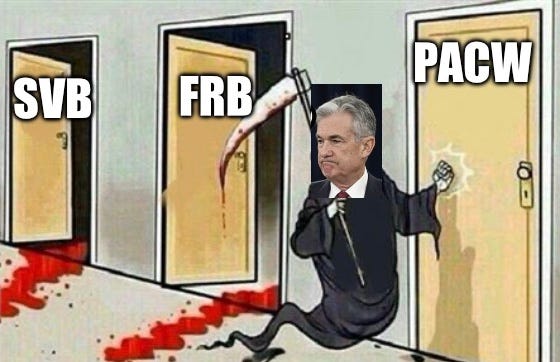 Powell as the grim reaper taking out banks