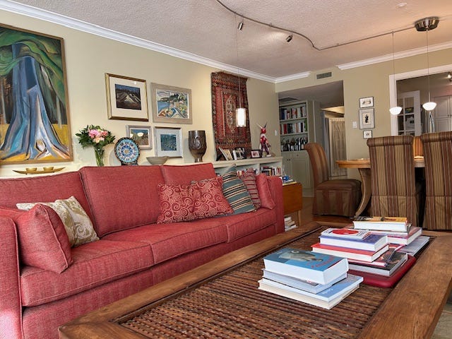 Living room with books and art