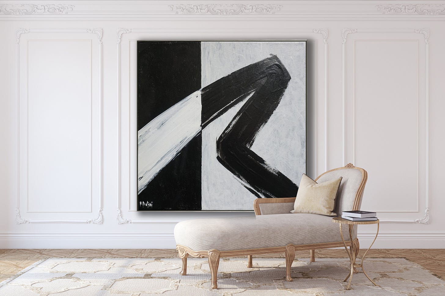 Minimalist Abstract Painting Black White Abstract Large Canvas Art ...