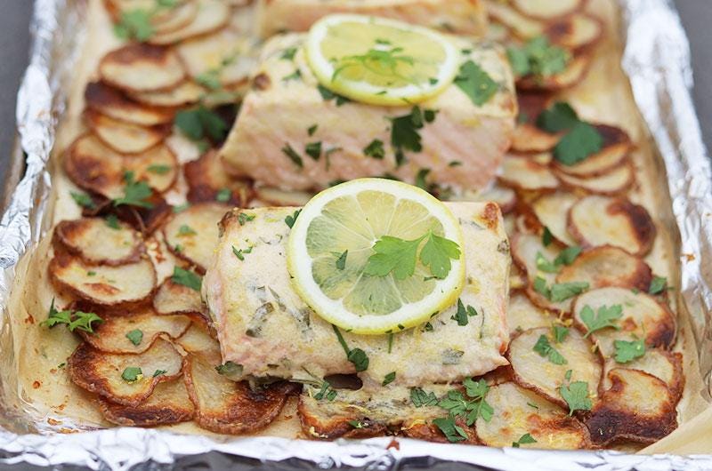 Sheet Pan Lemon Salmon with Crispy Potatoes, Cook the Vineyard
