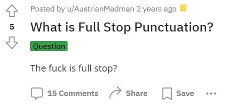 A reddit post about full stop punctuation