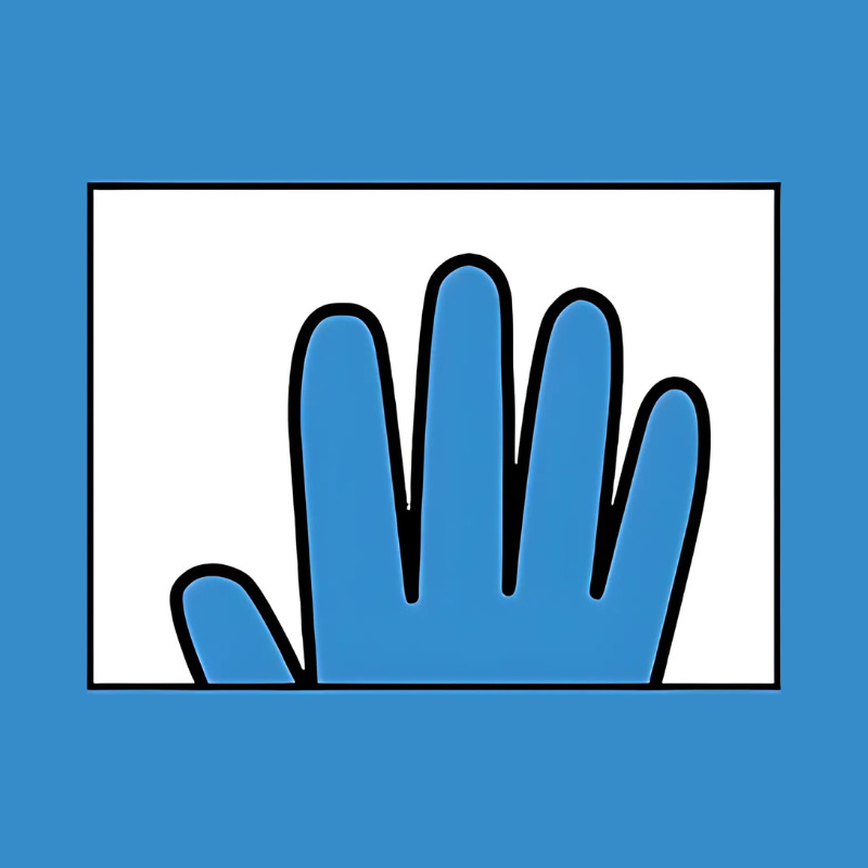 Simplified drawing of a blue hand with fingers spread against a white background. The lines are soft, and the image is framed in blue. Simplified drawing of a blue hand with fingers spread against a white background. The lines are soft, and the image is framed in blue.
