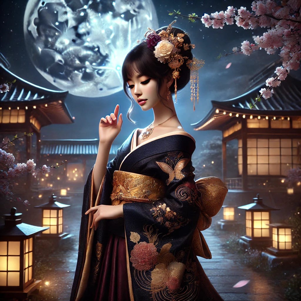 AI art, Dall-E, oiran, japanese, kimono, edo period, japan