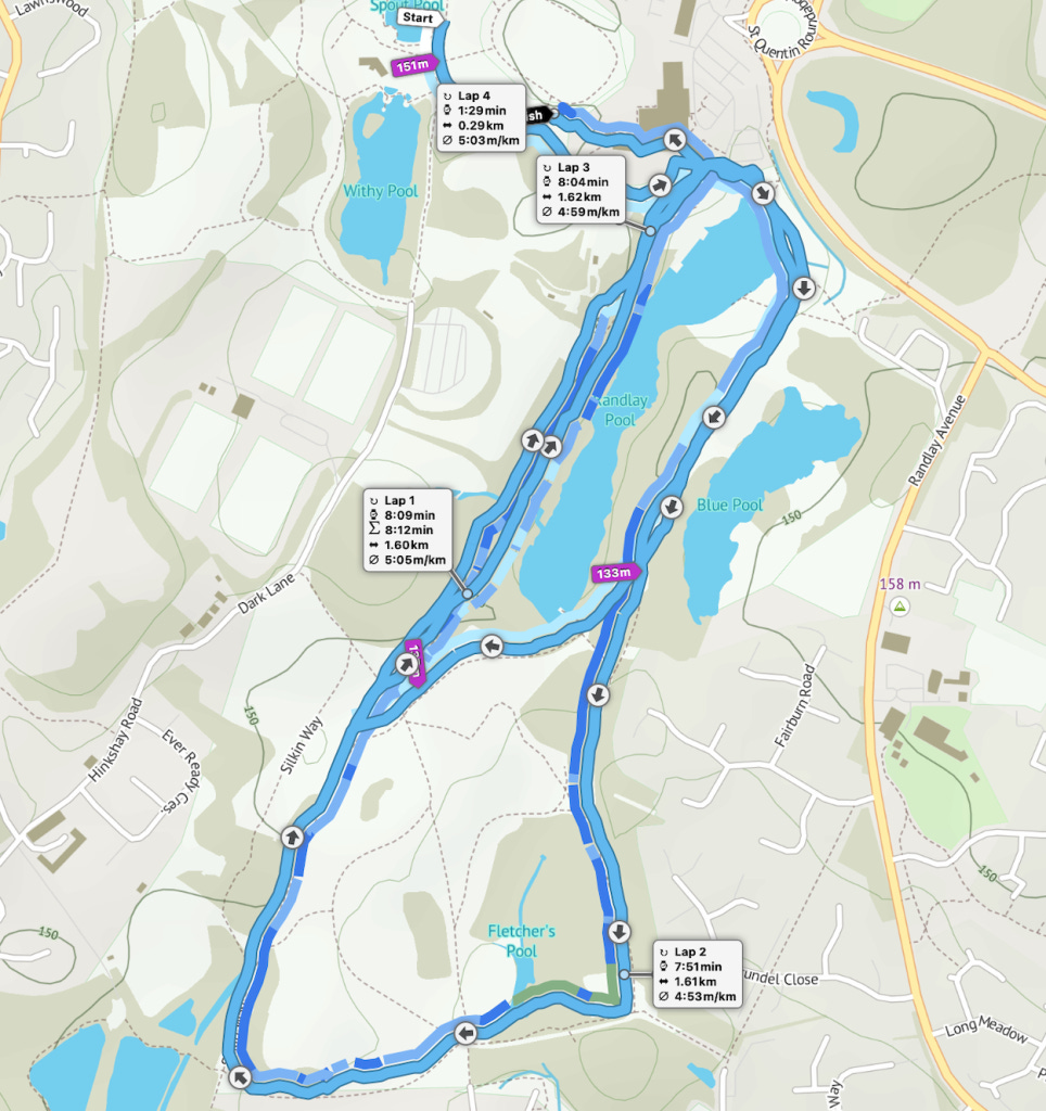 Map of Telford parkrun, in the Town Park.