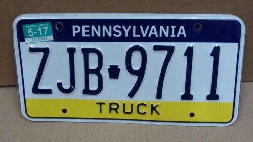 Vtg PA PENNSYLVANIA License Plate ~ TRUCK ~ ZJB 9711 - Picture 1 of 2