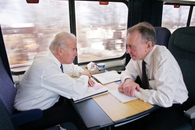 Joe Biden on the Amtrak Acela Express in 2009
