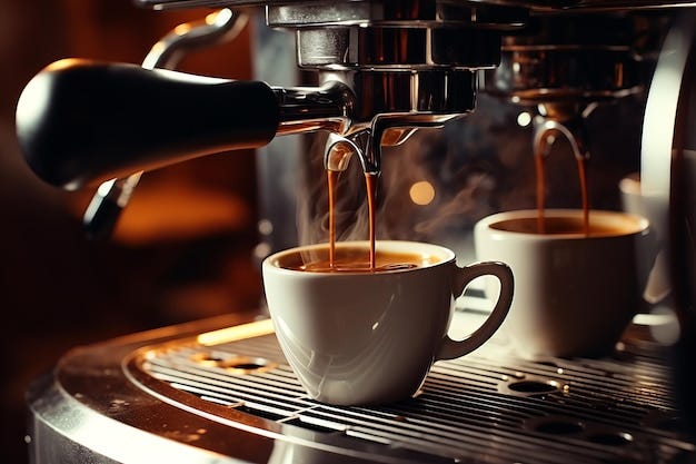 Professional carobtype coffee machine is crafting exquisite delicious espresso CloseUp view