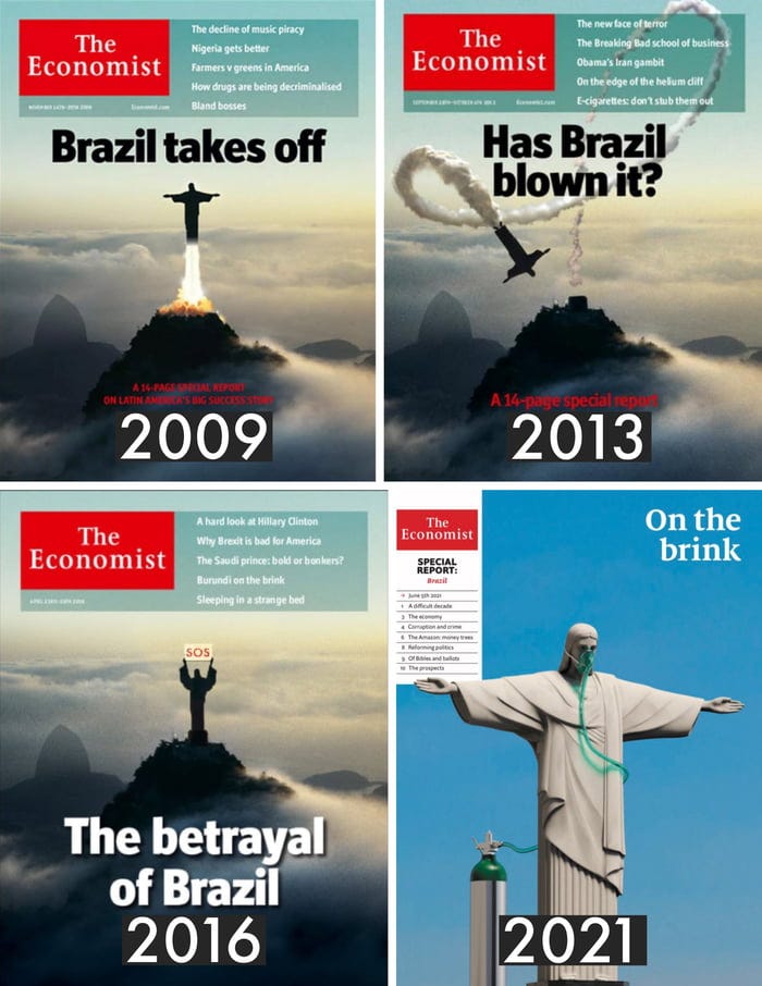 The Economist" covers summarizing the last 12 years of Brazil economic  history. - 9GAG