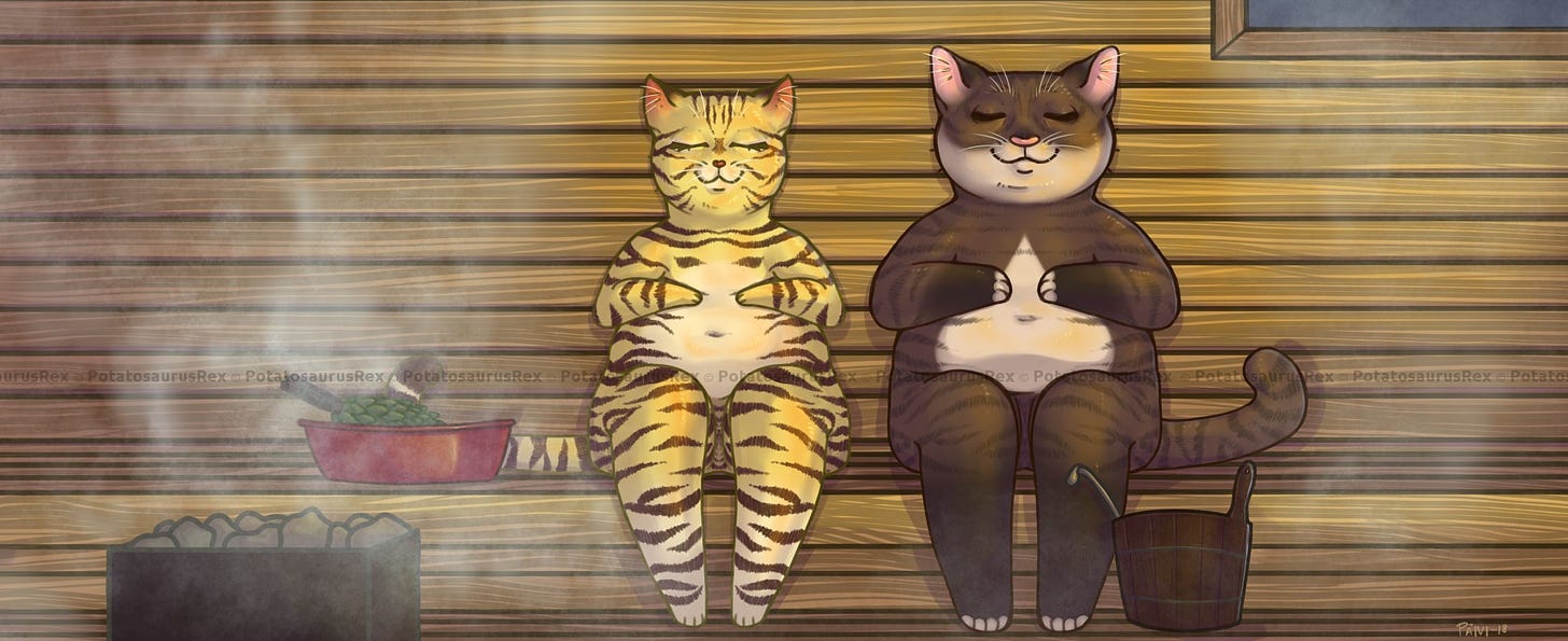 Gift: Sauna cats by PotatosaurusRex on DeviantArt