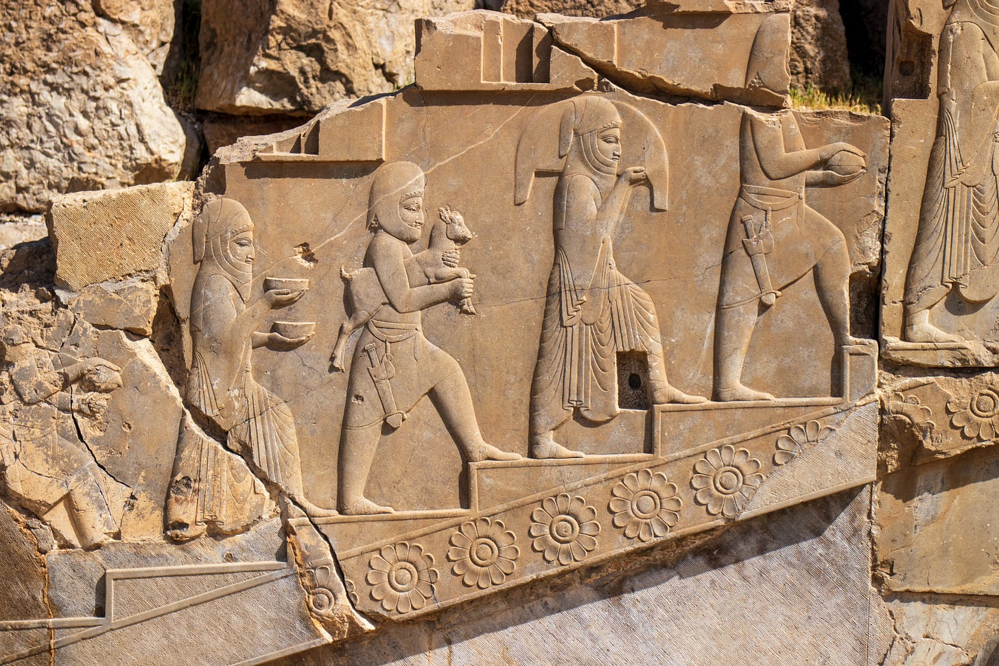 Close up of bas relief celebrating spring in Perseopolis Iran