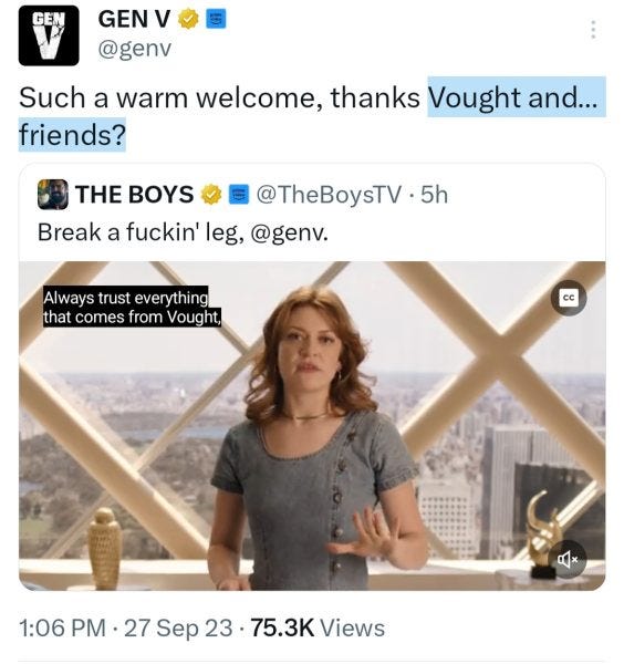 Gen V funny social media post from The Boys Amazon Prime