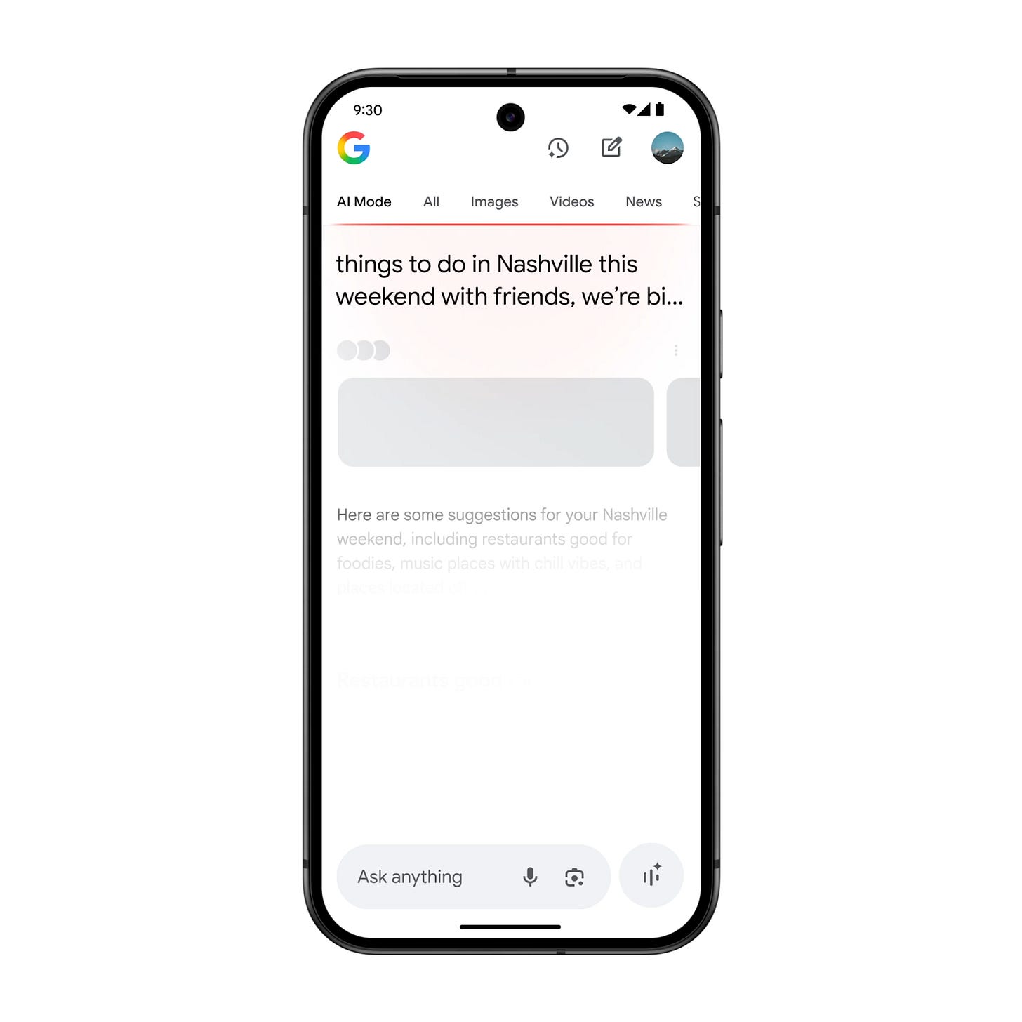 image of google AI mode looking for things to do in nashville