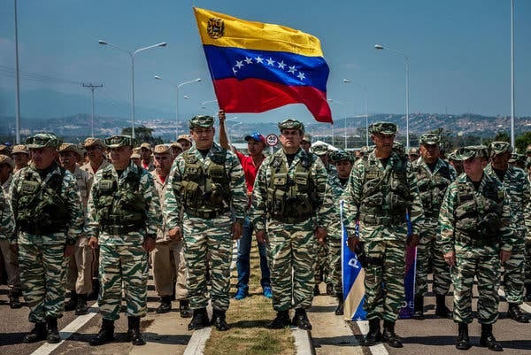 Venezuelan soldiers and militia members were filmed by the state last month to show their strength and their support for President Nicolás Maduro.