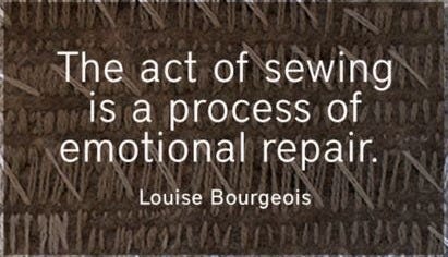 This may contain: the act of sewing is a process of emotional repair