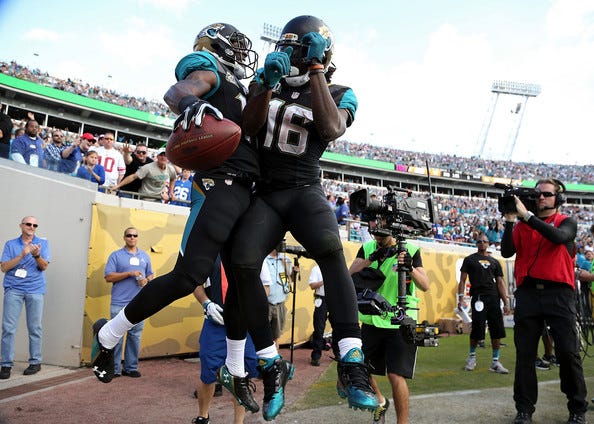 jacksonville jaguars celebrate new york giants win 2015 images