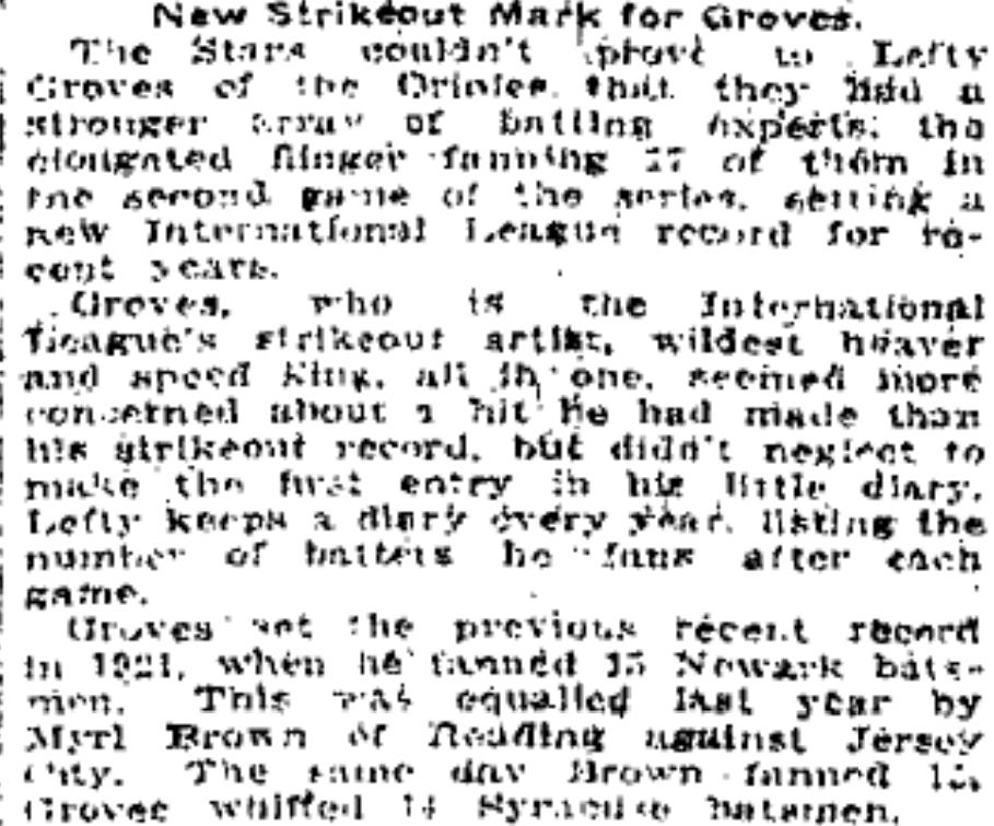 1923 Sporting News Lefty Grove Baltimore Orioles