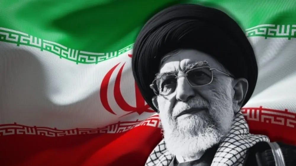 Khamenei e a bandeira do Irã