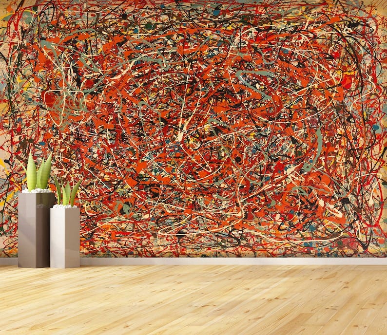 Red Abstract Painting Jackson Pollock Mural Wallpaper Print image 1