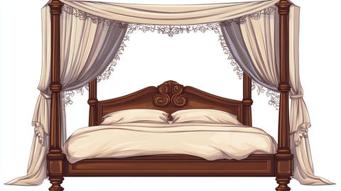 Illustration of an expensive double bed with canopy.