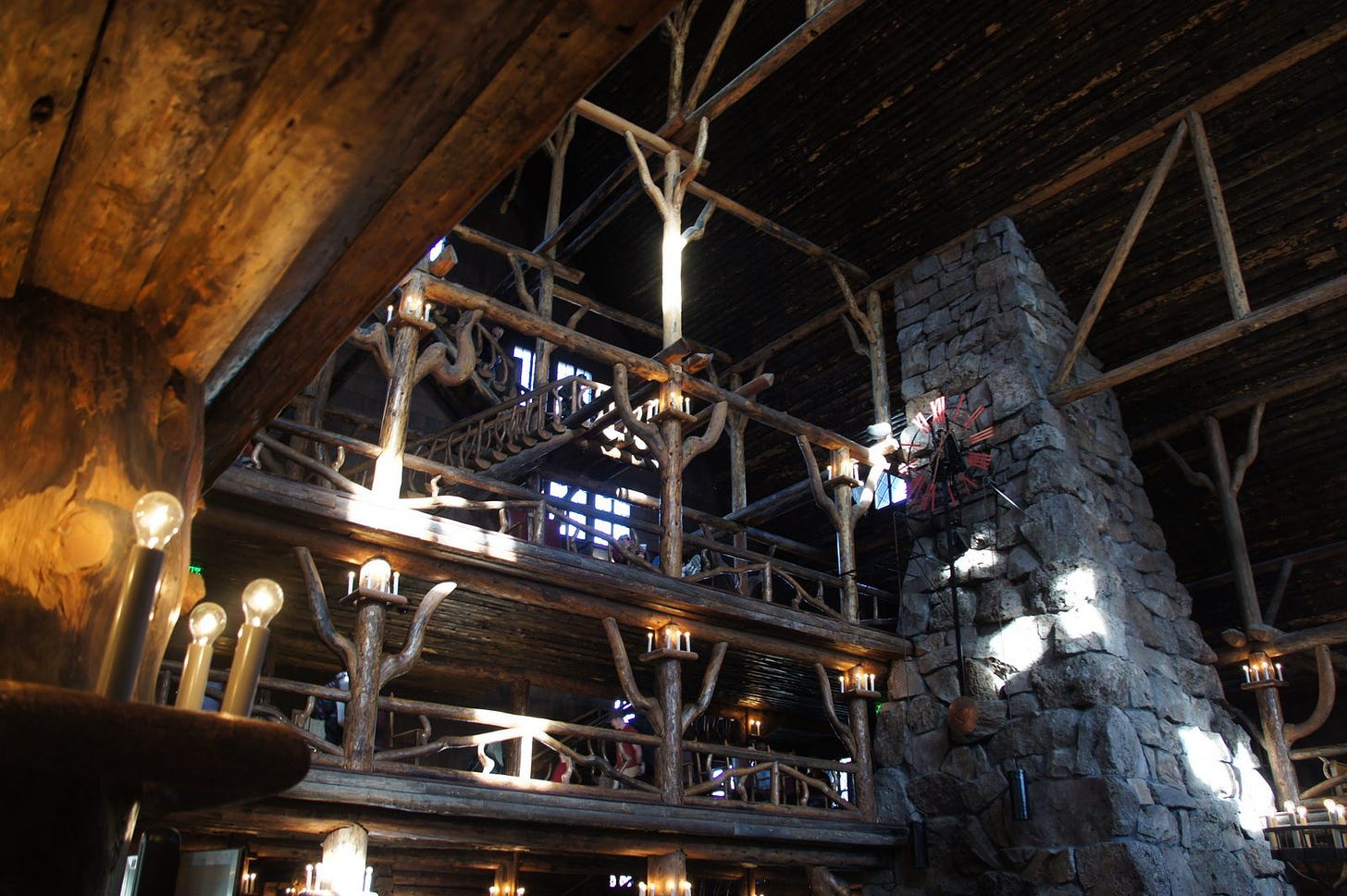 The majestic, old-timber lodge near Old Faithful. A great dinner in a cool rustic space that reminded me of Timberline near Mt. Hood.