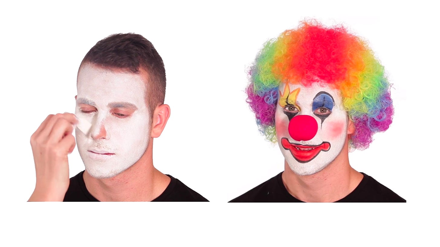 Man applying clown makeup