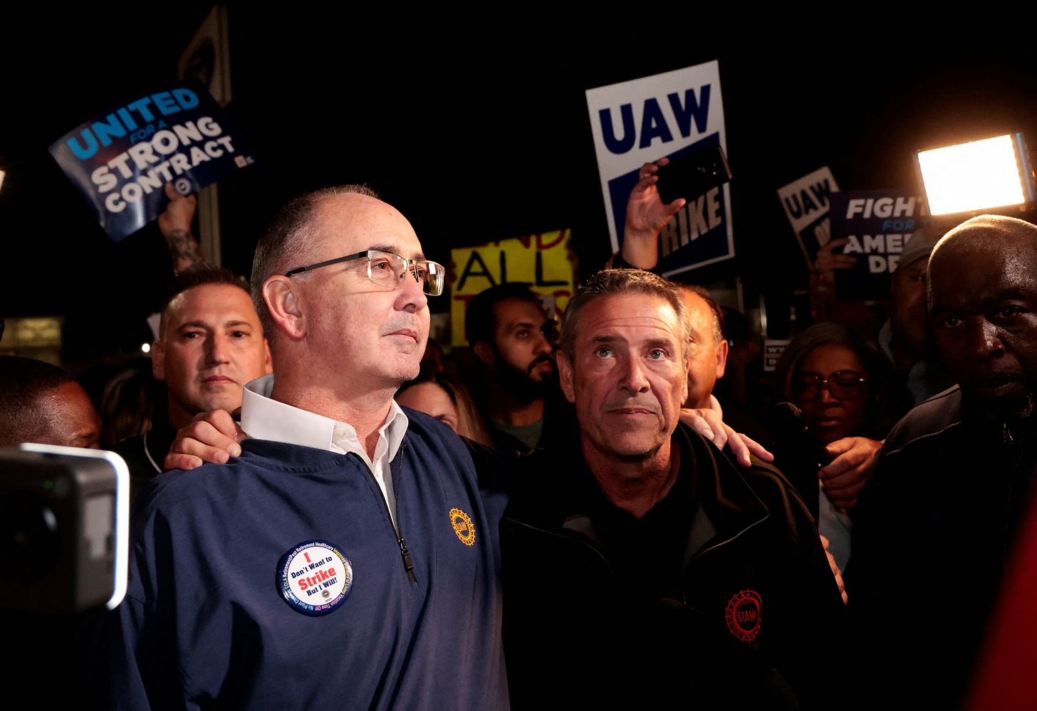 United Auto Workers union President Shawn Fain joins UAW members on a strike in Wayne