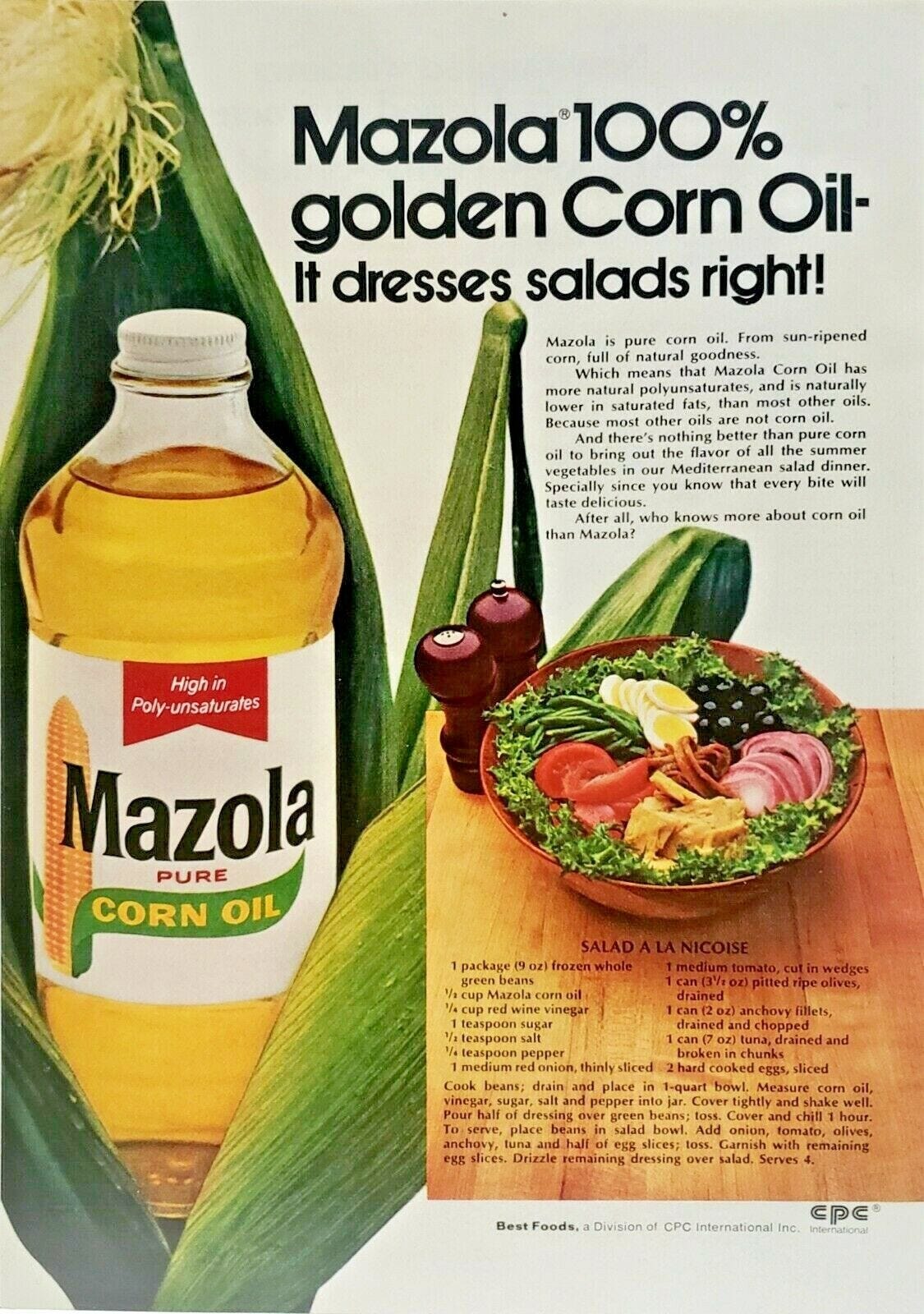 1973 Mazola Pure Golden Corn Oil Print Advertising Dresses Salads Right |  eBay