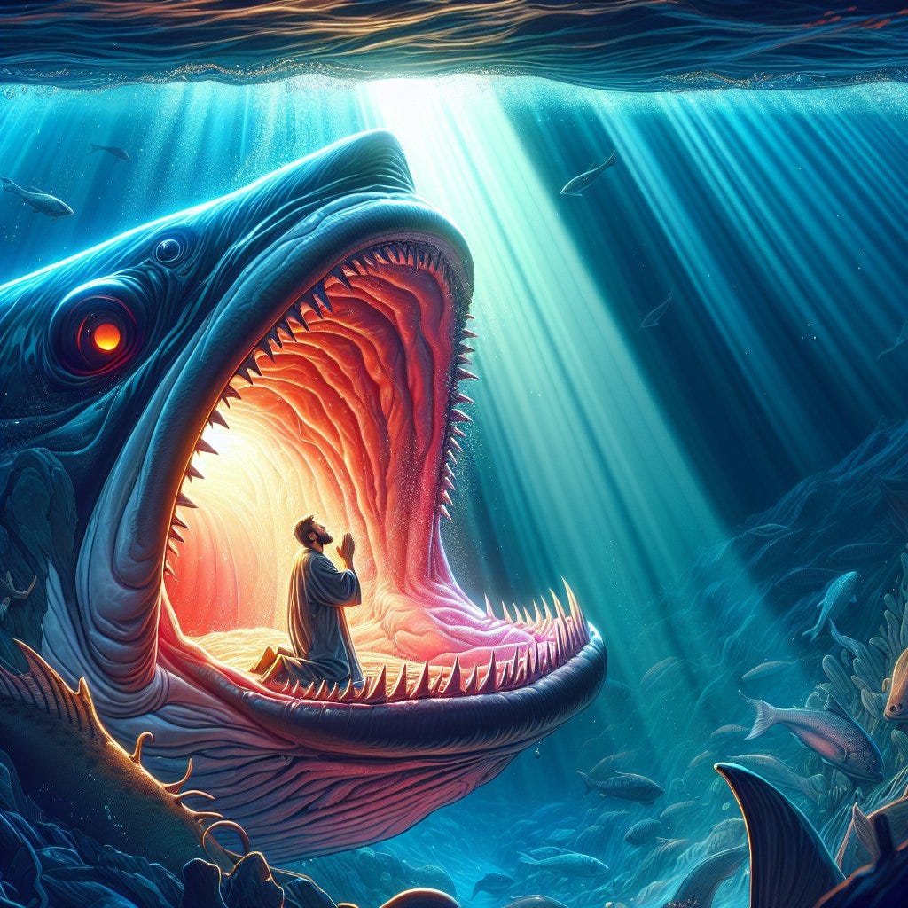 Jonah 2:1 - "Then Jonah prayed unto the LORD his God out of the fish's belly,"