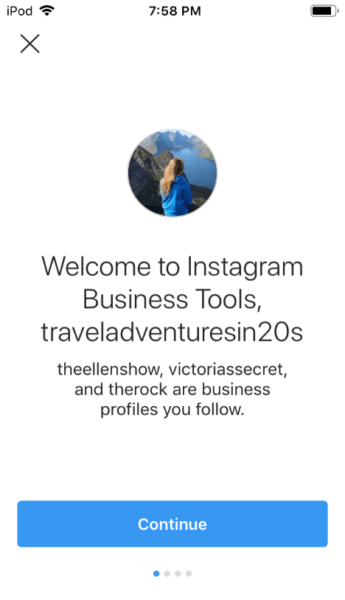 Instagram Business Tools Welcome page