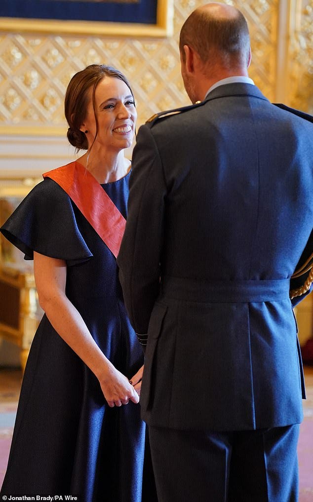 New Zealand 's prime minister Jacinda Ardern (pictured, left) receive a damehood during an investiture held at Windsor Castle today