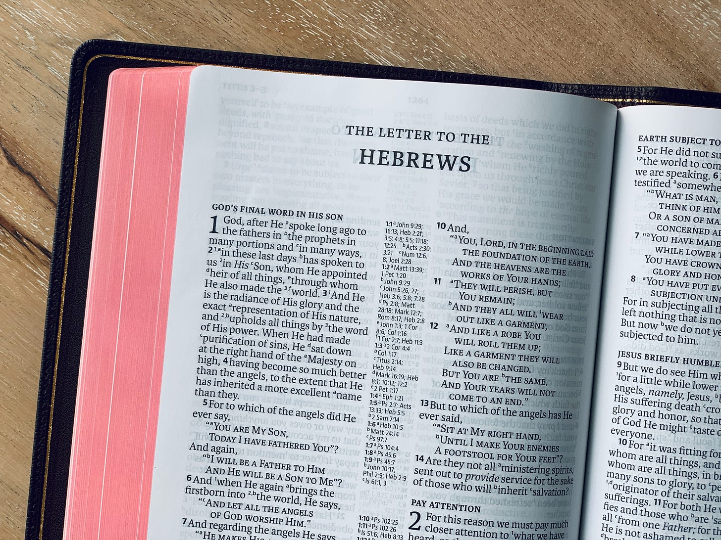 Bible open to the book of Hebrewws