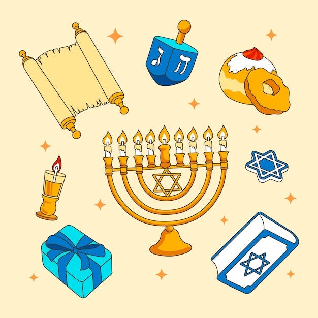 Free vector hand drawn design elements collection for jewish hanukkah holiday