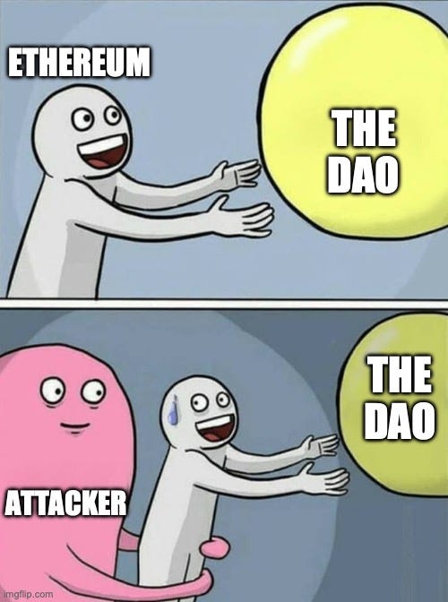 big yellow ball and... | THE DAO; ETHEREUM; THE DAO; ATTACKER | image tagged in big yellow ball and | made w/ Imgflip meme maker