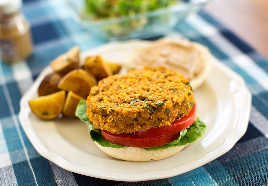 Red lentil and quinoa burgers