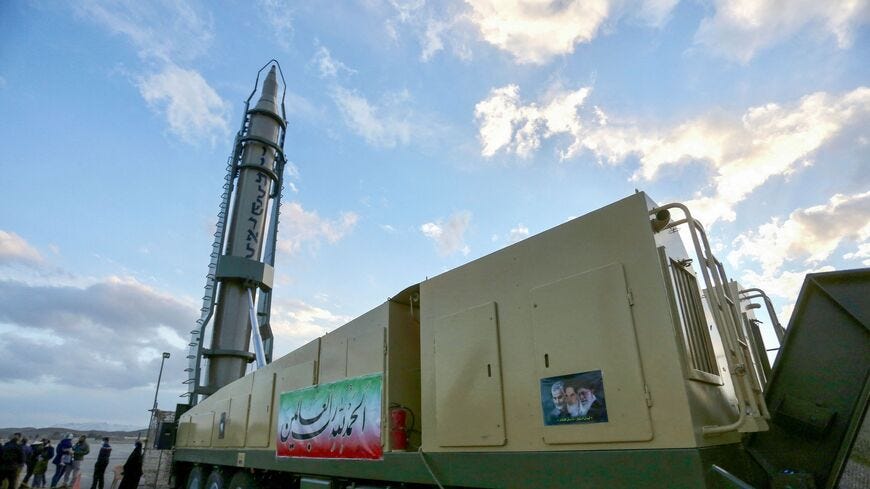 An Iranian long-range Ghadr missile displaying "Down with Israel" in Hebrew at a defense exhibition in Isfahan, February 8, 2023. An Iranian long-range Ghadr missile displaying "Down with Israel" in Hebrew at a defense exhibition in Isfahan, February 8, 2023.