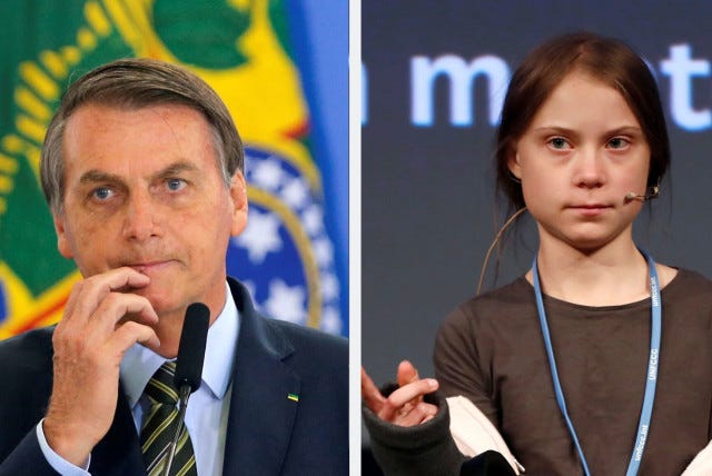 Brazil's Jair Bolsonaro calls activist Greta Thunberg a 'brat' - The  Jerusalem Post