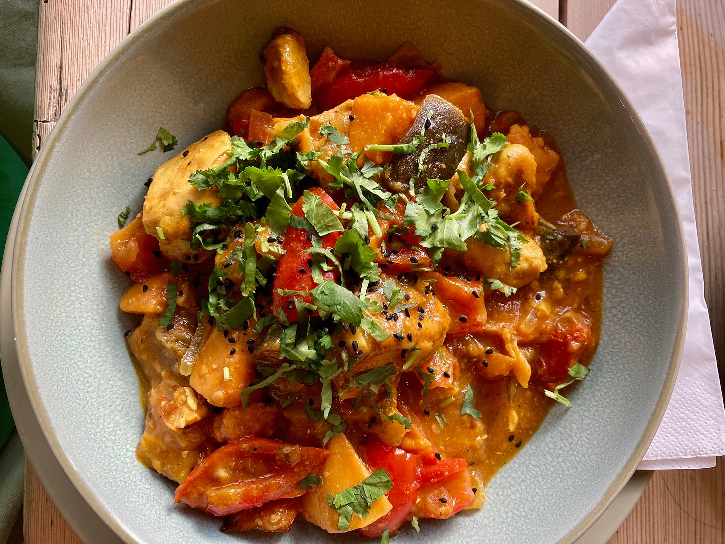 A chicken and vegetable curry at Martha's Barn at Otley Hall