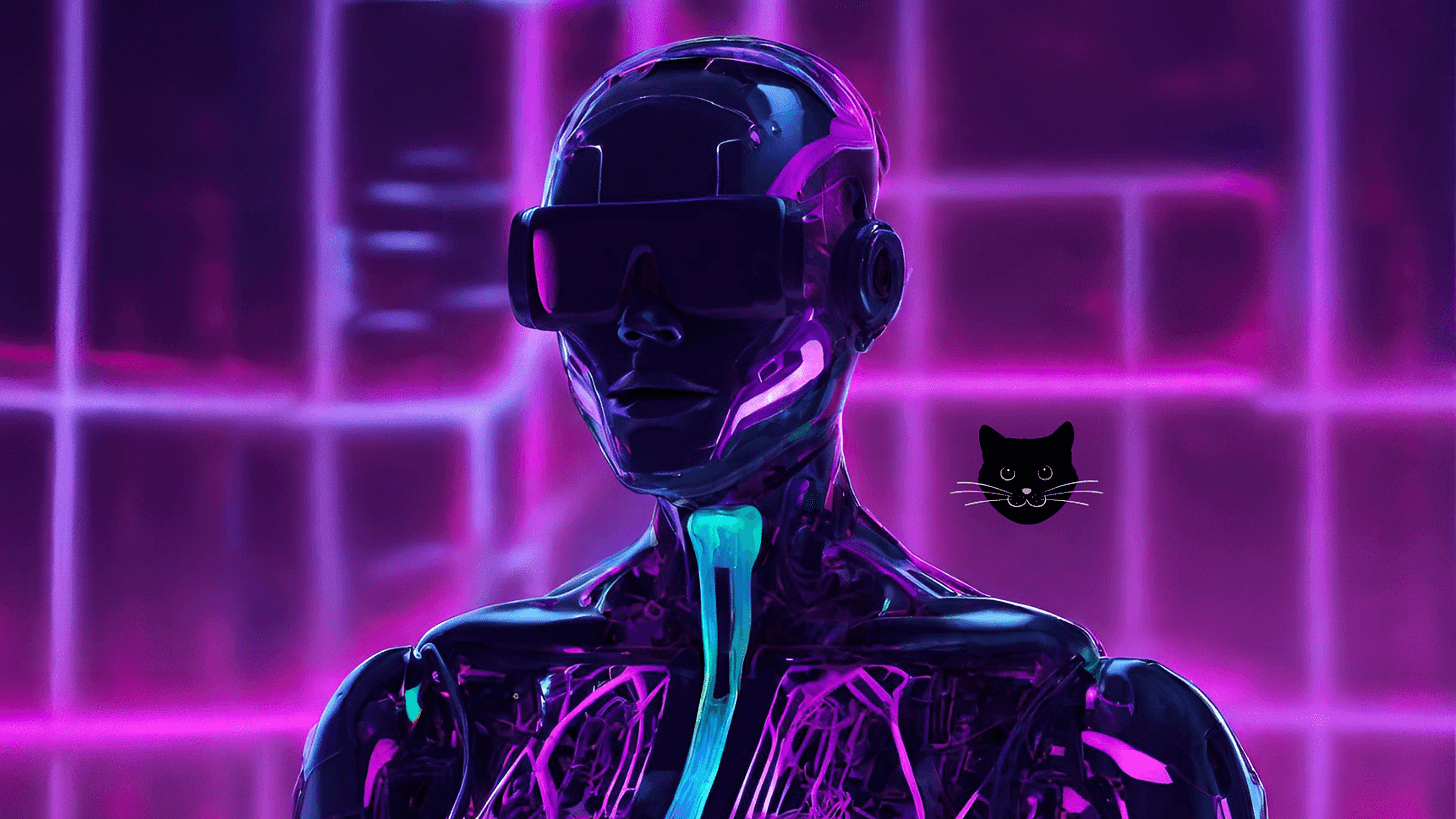 Image of robotic humanoid and a cat head