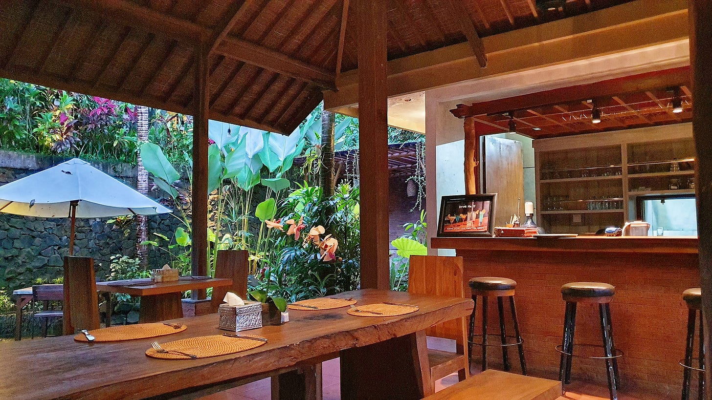 Places set for dinner in Ubud, Bali, Indonesia