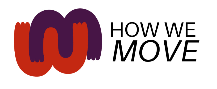 HOW WE MOVE logo in black text and a red ‘W’ and purple ‘M' hugging.