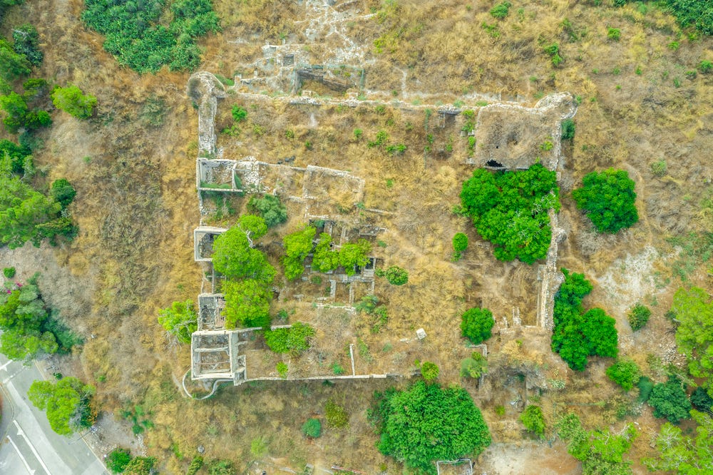 Aerial view of the remains of Cafarlet medieval crusader castle