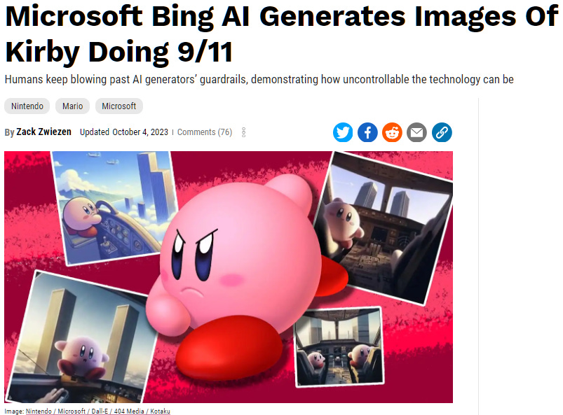 Microsoft Bing AI Generates Images Of Kirby Doing 9/11