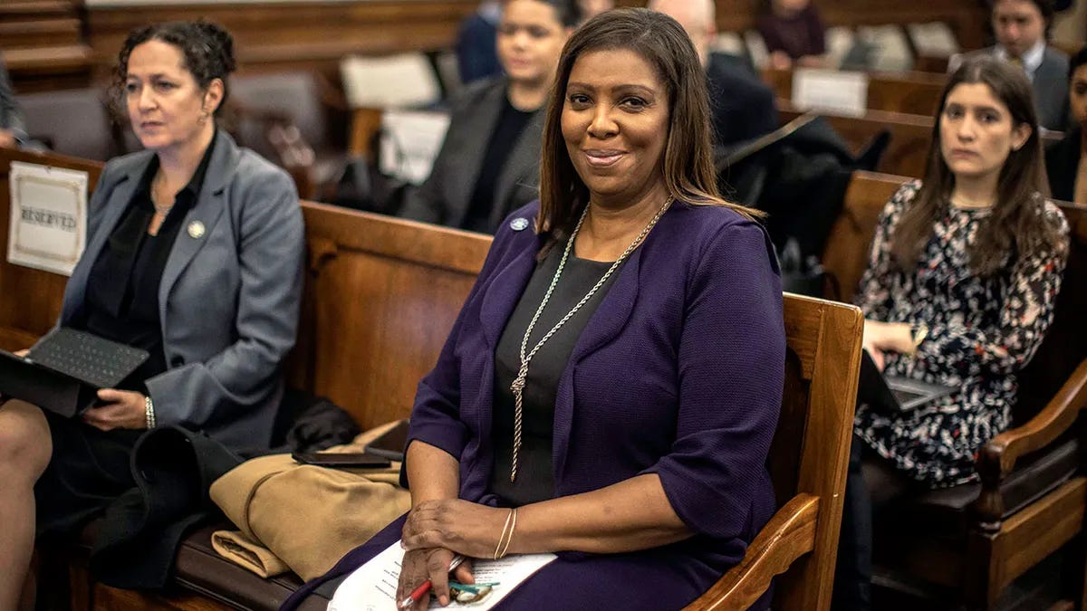 Deranger-In-Chief Letitia James smirked as Don Jr. took the stand at the Trump show trial in the corrupt New York State courts.