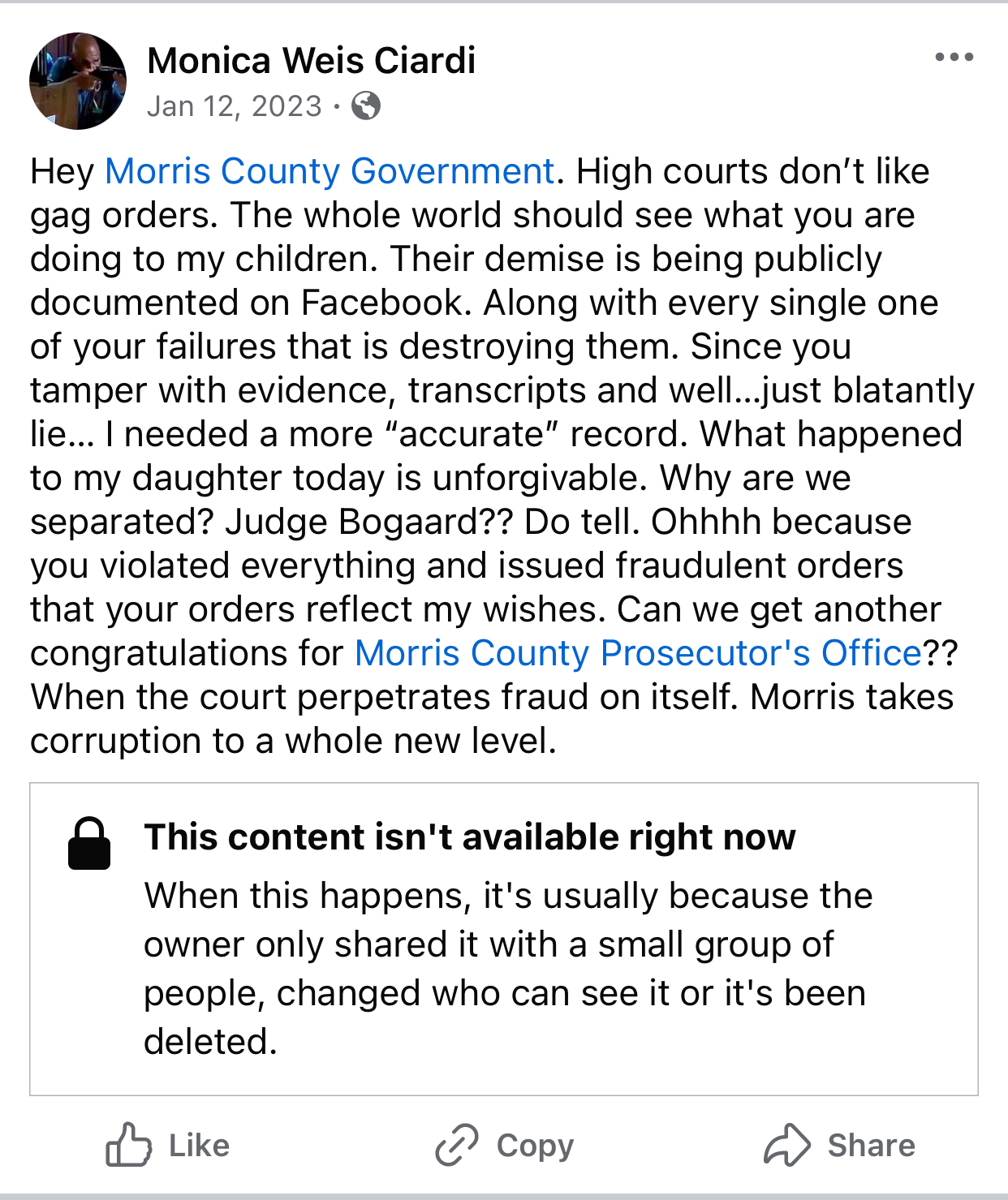 Gagged and Shackled: Monica Ciardi walks free but faces a felony conviction, gag order, and custody nightmare in NJ family court corruption.