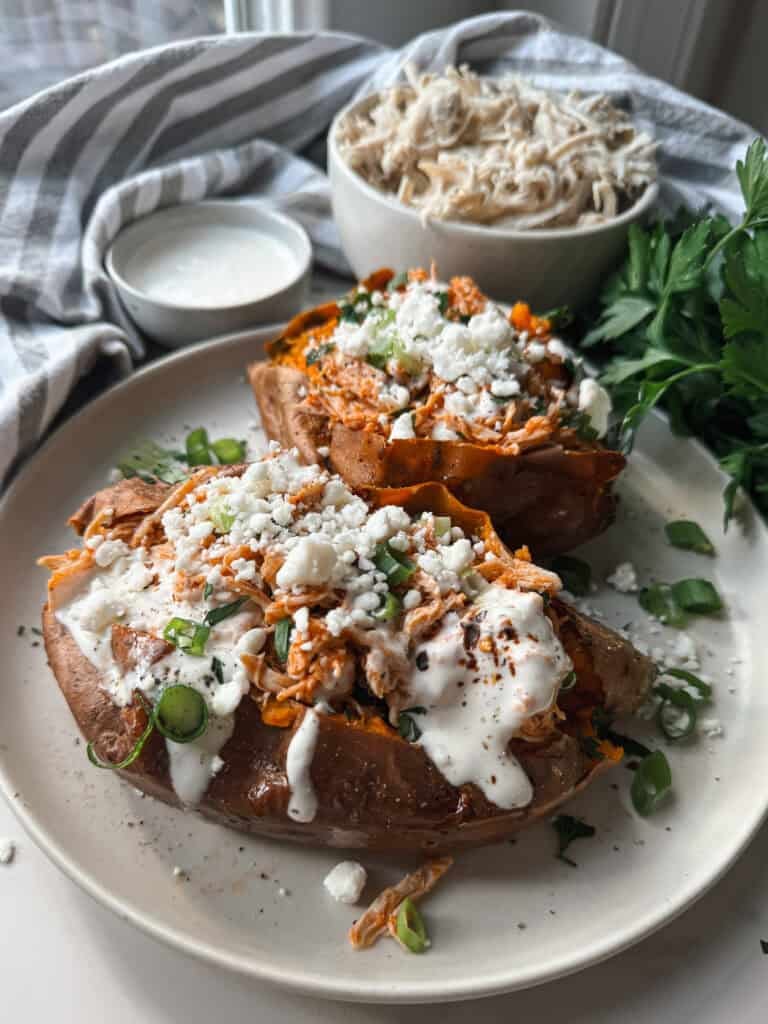 buffalo chicken sweet potato, buffalo chicken stuffed sweet potato, stuffed sweet potato