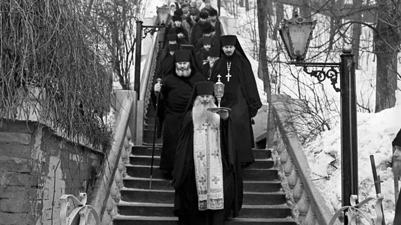 Church procession in the monastery, 1988